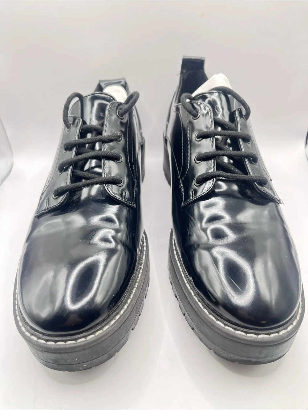 Zara Men's EU 41/US 8.5 Women's 41/US 10 Black Lace-Up Platform Derby Shoes